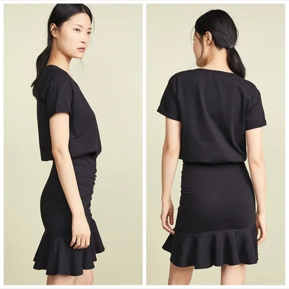veronica beard pima ruched dress Veronica Beard / Ruched short sleeve grey gray pima cotton Dress Large L